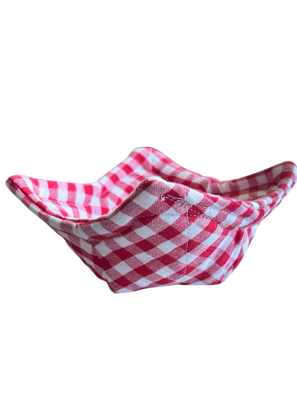 Hand Crafted Colorful Red Gingham Microwave Small Bowl or Mug Cozy Fabric Cotton